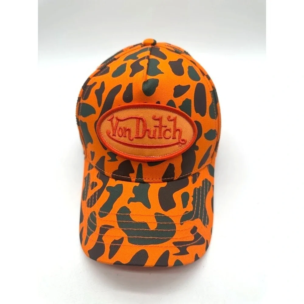 Von Dutch Logo Trucker Hat Orange Camo Mesh SnapBack Adjustable Unisex